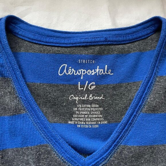Aeropostale Blue and Grey Striped Long Sleeve Top - Picture 6 of 8